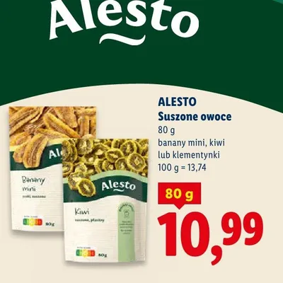 Suszone owoce Alesto banany mini promocja w Lidl