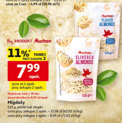 Migdały płatki lub słupki promocja w Auchan