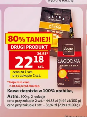 Kawa ziarnista Astra promocja w Auchan