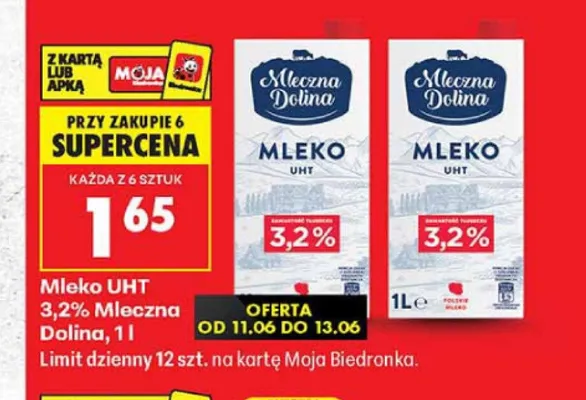 Mleko UHT 3,2% Mleczna Dolina promocja w Biedronka