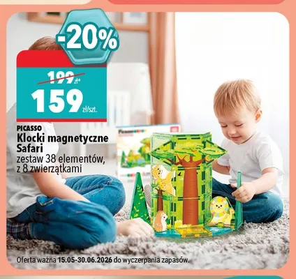 Klocki magnetyczne Safari Picasso zestaw 38 elementów z 8 zwierzątkami promocja w Biedronka Home