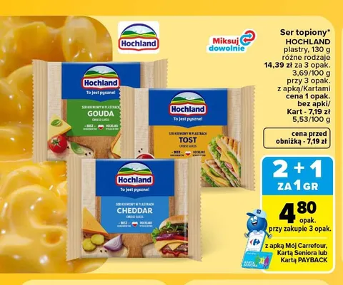Ser topiony w plastrach Hochland Cheddar promocja w Carrefour Market