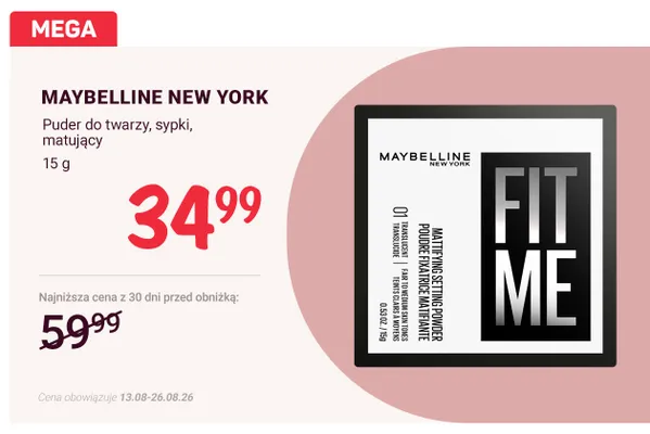 Puder do twarzy sypki matujący Maybelline New York Fit Me promocja w Rossmann
