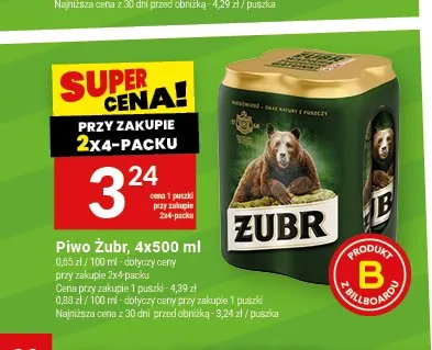 Piwo Żubr 4-pak 500 ml promocja w Twój Market