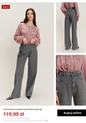 Spodnie jeansowe wide leg Greenpoint ciemnoszare promocja w Greenpoint