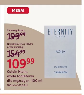 Woda toaletowa dla mężczyzn Calvin Klein Eternity For Men Aqua promocja w Rossmann