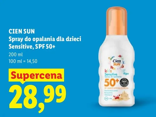 Spray do opalania dla dzieci Sensitive, SPF 50+ promocja w Lidl