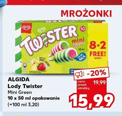 Lody Algida Twister Mini Green 10-pak 50 ml promocja w Kaufland