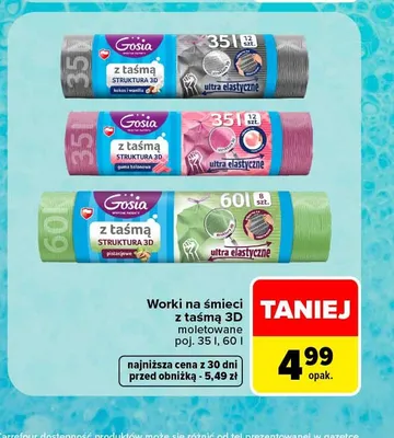Worki na śmieci z taśmą 3D moletowane Gosia kokos i wanilia 35 l 12-pak promocja w Carrefour Market