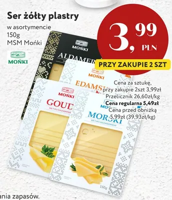 Ser żółty plastry Edamski MSM Mońki promocja w Market Point