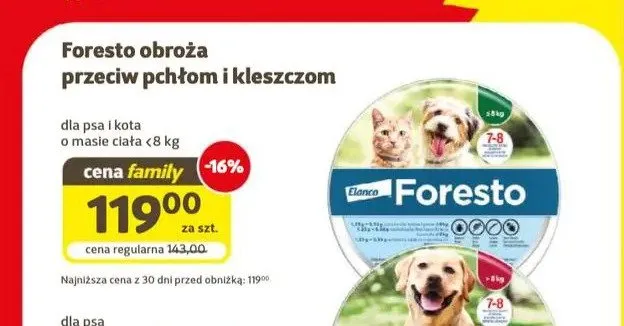 Obroża przeciw pchłom i kleszczom dla psa i kota Foresto o masie ciała < 8 kg promocja w Super Zoo