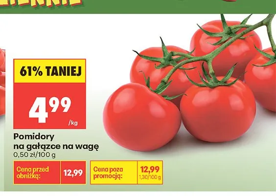 Pomidory na gałązce na wagę promocja w Biedronka