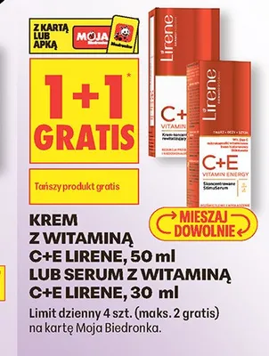 Krem z witaminą C+E Lirene lub serum z witaminą C+E Lirene promocja w Biedronka