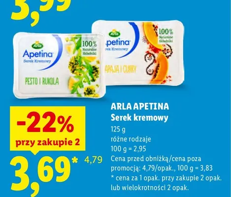 Serek kremowy papaja i curry Apetina promocja w Lidl