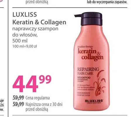 Szampon do włosów Luxliss Keratin & Collagen promocja w Hebe