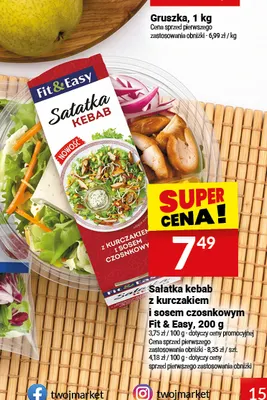 Sałatka kebab z kurczakiem i sosem czosnkowym Fit & Easy promocja w Twój Market