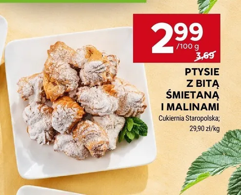 Ptysie z bitą śmietaną i malinami Cukiernia Staropolska promocja w Stokrotka