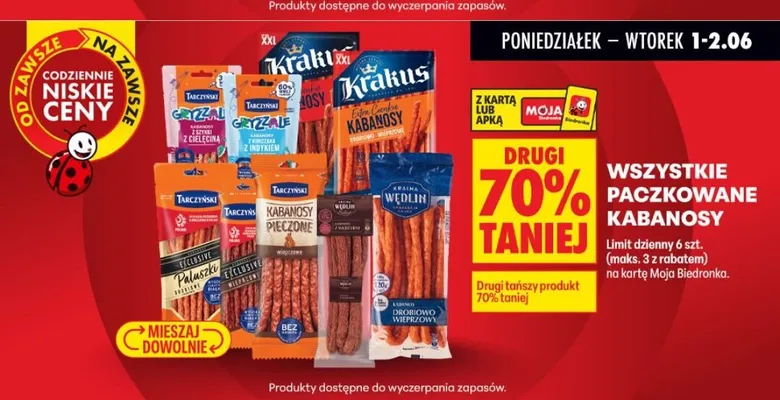 Kabanosy drobiowo-wieprzowe Krakus promocja w Biedronka