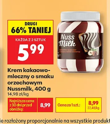 Krem kakaowo-mleczny o smaku orzechowym Nussmilk promocja w Biedronka