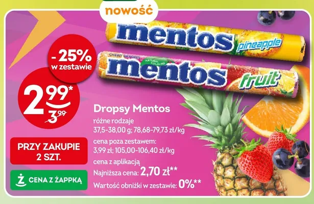 Dropsy Mentos Pineapple promocja w Żabka