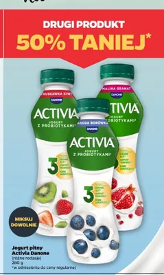 Jogurt pitny Activia o smaku truskawki i kiwi Danone promocja w Netto