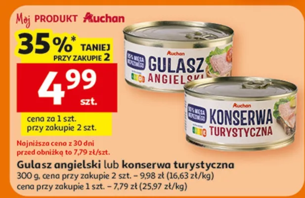 Gulasz angielski lub konserwa turystyczna Auchan promocja w Auchan