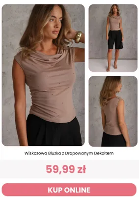 Wiskozowa bluzka z drapowanym dekoltem Renee promocja w Renee