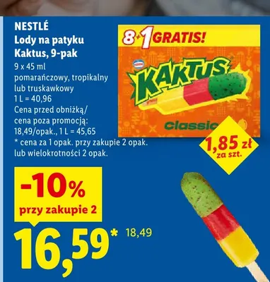 Lody na patyku Kaktus pomarańczowy 9-pak promocja w Lidl