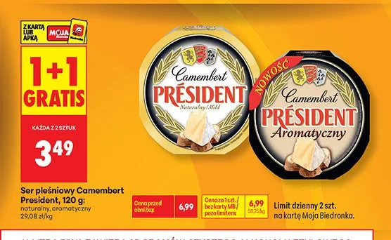 Ser pleśniowy Camembert President naturalny promocja w Biedronka