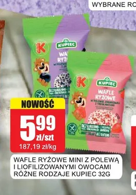 Wafle ryżowe mini z polewą i liofilizowanymi owocami Kupiec promocja w Bingo