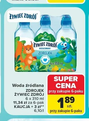 Woda źródlana Żywiec Zdrój Zdrojek 6-pak 310 ml promocja w Carrefour