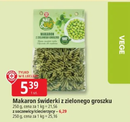 Makaron świderki z zielonego groszku promocja w Leclerc