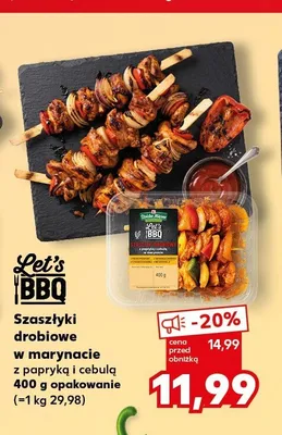 Szaszłyki drobiowe w marynacie z papryką i cebulą Let's BBQ promocja w Kaufland
