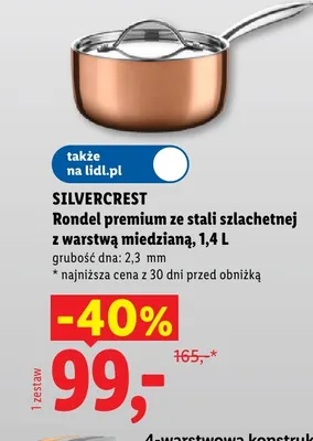 Rondel premium ze stali szlachetnej z warstwą miedzianą 1,4 l Silvercrest promocja w Lidl