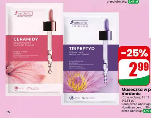 Maseczka w płachcie Verdenic Tripeptyd promocja w Dino