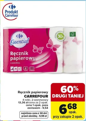Ręcznik papierowy 4 rolki, 2-warstwowy promocja w Carrefour