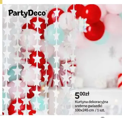 Kurtyna dekoracyjna srebrne gwiazdki 100x245 cm PartyDeco promocja w Empik