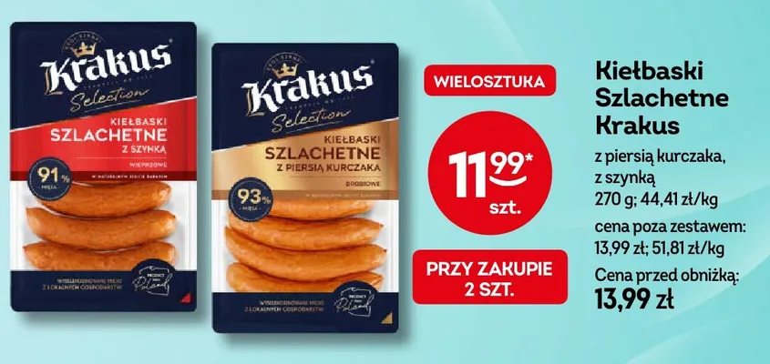 Kiełbaski Szlachetne z piersią kurczaka Krakus promocja w Żabka