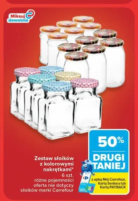 Zestaw słoików z kolorowymi nakrętkami promocja w Carrefour