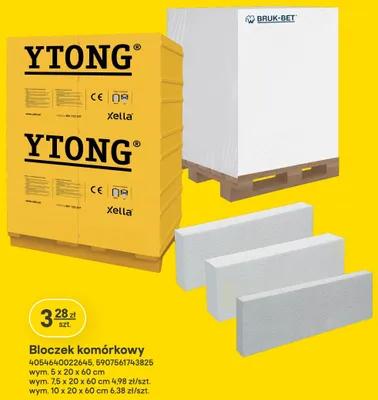 Bloczek komórkowy Ytong 5x20x60 cm promocja w Castorama