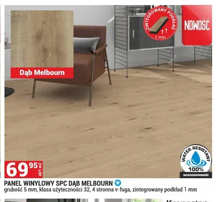 Panel winylowy SPC Dąb Melbourn grubość 5mm klasa użyteczności 32 4 stronna v-fuga zintegrowany podkład 1mm promocja w Merkury Market