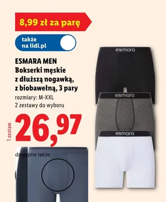 Bokserki męskie z dłuższą nogawką z biobawełną ESMARA MEN 3 pary promocja w Lidl