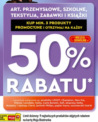 Art. przemysłowe, szkolne, tekstylia, zabawki i książki promocja w Biedronka