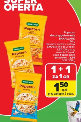 Popcorn do przygotowania maślany serowy, solony promocja w Carrefour