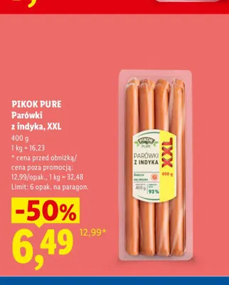 Parówki z indyka XXL Pikok Pure promocja w Lidl