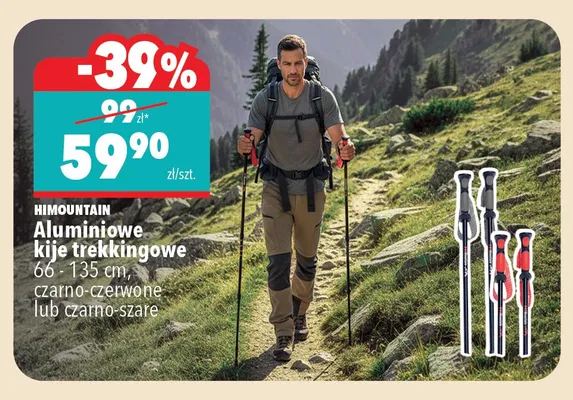 Aluminiowe kije trekkingowe HiMountain czarno-szare promocja w Biedronka Home