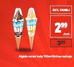 Lody rożek Algida Big Milk toffi promocja w API Market