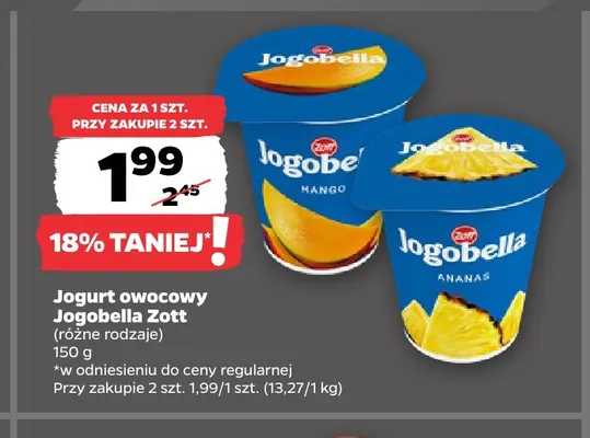 Jogurt owocowy Jogobella ananas Zott promocja w Netto