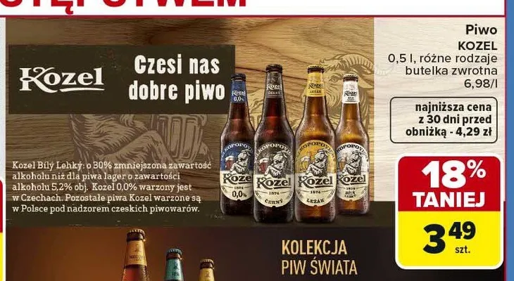 Piwo Kozel Ležák 0,5l promocja w Carrefour