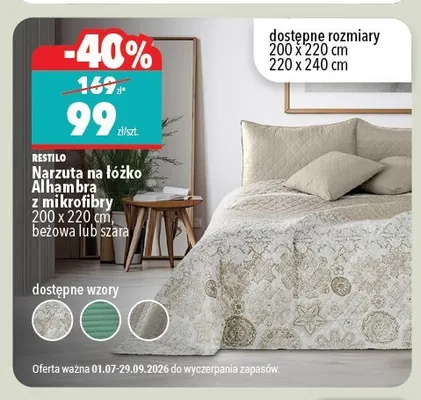 Narzuta na łóżko Restilo Alhambra z mikrofibry 200x220 cm promocja w Biedronka Home